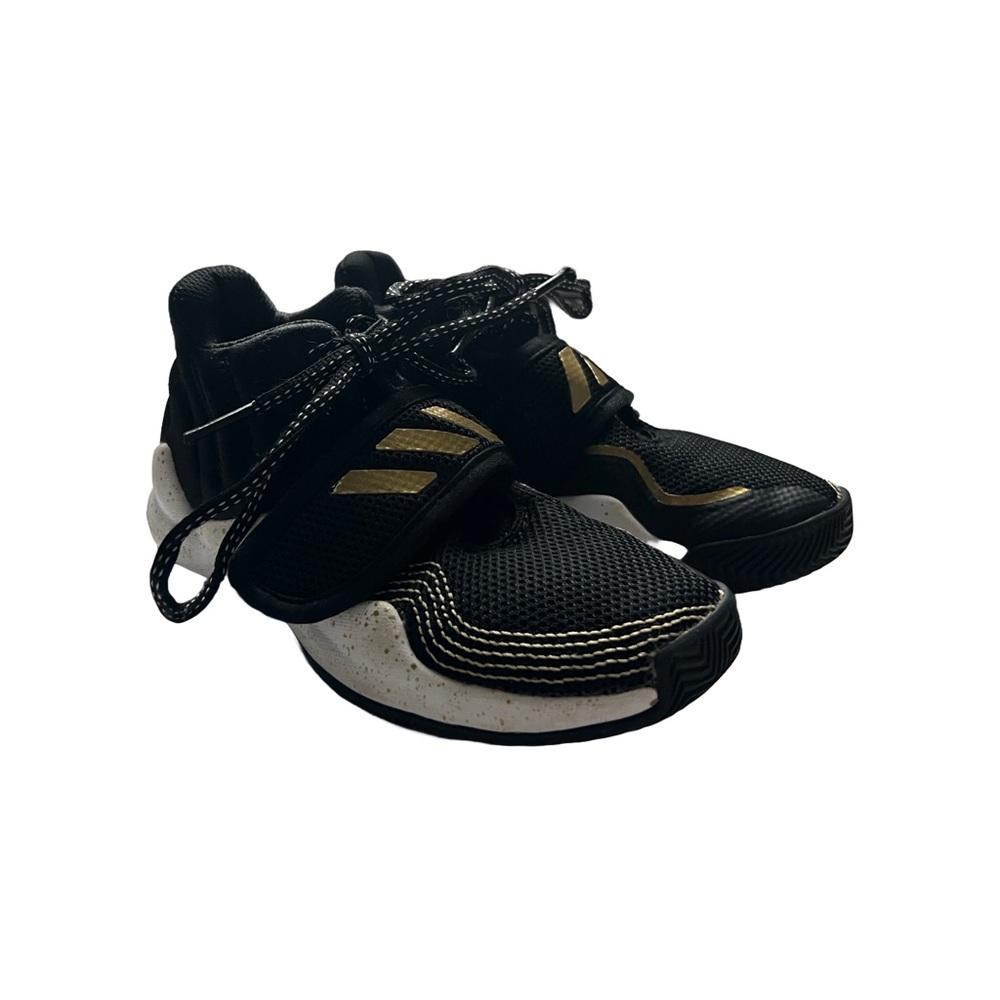 Adidas Boy's Deep Threat Basketball Shoes Size 12K Black/White/Gold Metallic